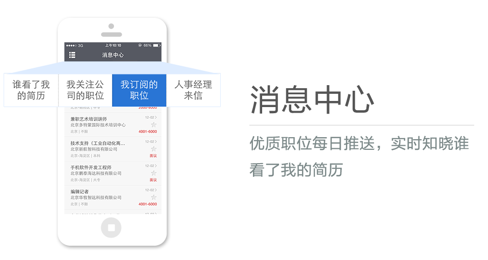 優(yōu)質(zhì)職位每日推送，實時知曉誰看了我的簡歷